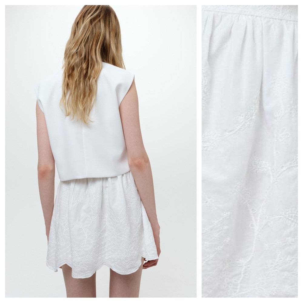 NWOT. Zara ZW Collection White Embroidered Mini Skirt. Size M. - Picture 5 of 14